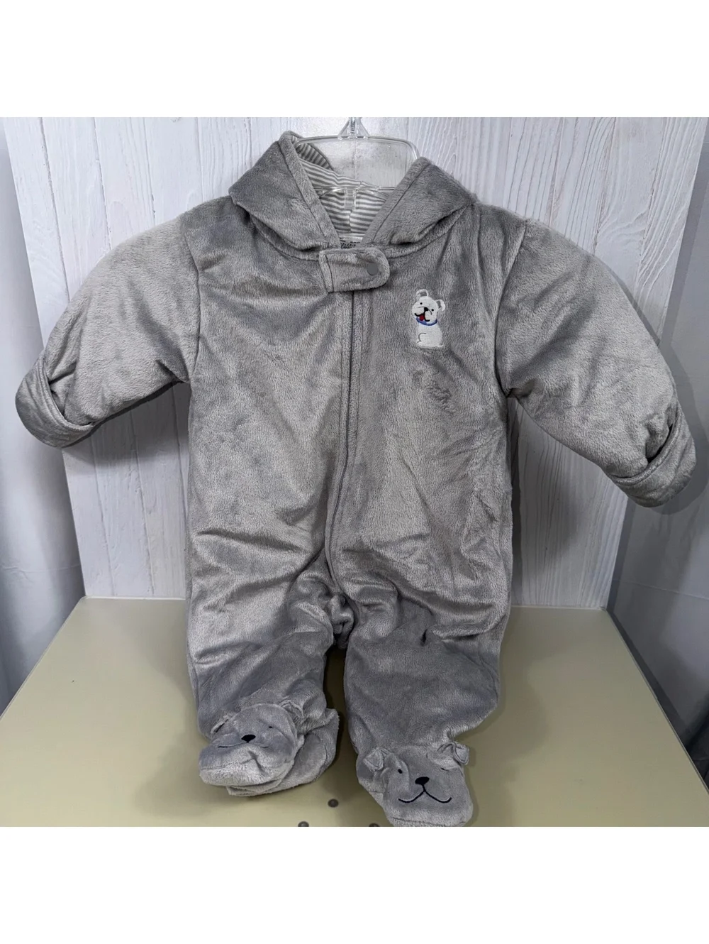 Carter’s Child of Mine Baby Gray Bear Hooded Snowsuit 3-6M